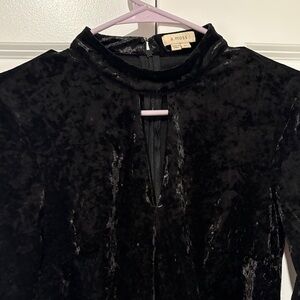 a.moss Black Crushed Velvet Mock Neck Dress